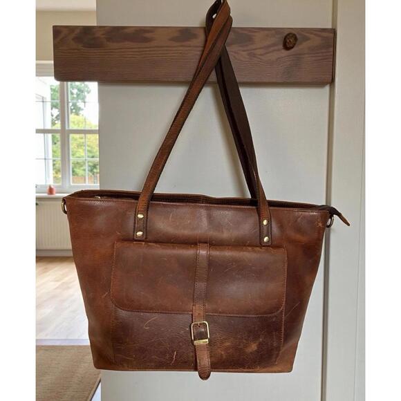 S Zone Bag Brown Distressed Cowhide Leather Briefcase Purse Rugged Satchel - Picture 6 of 11